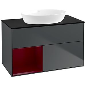 Villeroy und Boch Finion Waschtischunterschrank GA12HBHG 100cm, Abdeckplatte black matt, Emotion, Regale Peony matt lacquer, Midnight Blue Matt Lacquer