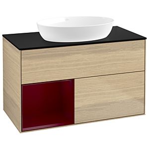 Villeroy und Boch Finion Waschtischunterschrank GA12HBPC 100cm, Abdeckplatte black matt, Emotion, Regale Peony matt lacquer, Oak Veneer