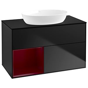 Villeroy und Boch Finion Waschtischunterschrank GA12HBPD 100cm, Abdeckplatte black matt, Emotion, Regale Peony matt lacquer, Black matt lacquer