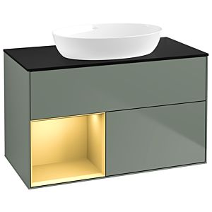Villeroy and Boch Finion Villeroy and Boch Finion GA12HFGM 100cm, cover plate black matt, Emotion, shelves gold matt lacquer, Olive Matt Lacquer