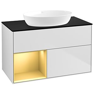 Villeroy and Boch Finion Villeroy and Boch Finion GA12HFMT 100cm, cover plate black matt, Emotion, shelves gold matt lacquer, white matt lacquer
