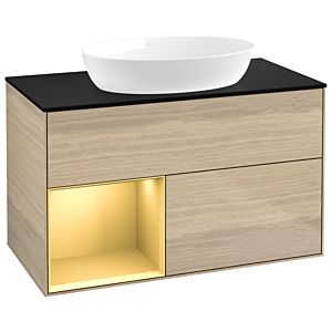Villeroy and Boch Finion Villeroy and Boch Finion GA12HFPC 100cm, cover plate black matt, Emotion, shelves gold matt lacquer, Oak Veneer