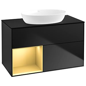 Villeroy und Boch Finion Waschtischunterschrank GA12HFPD 100cm, Abdeckplatte black matt, Emotion, Regale Gold matt lacquer, Black matt lacquer