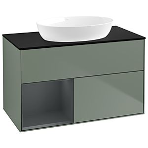 Villeroy und Boch Finion Waschtischunterschrank GA12HGGM 100cm, Abdeckplatte black matt, Emotion, Regale Midnight matt lacquer, Olive Matt Lacquer