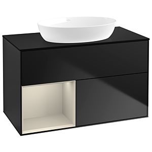 Villeroy und Boch Finion Waschtischunterschrank GA12HHPD 100cm, Abdeckplatte black matt, Emotion, Regale sand matt lacquer, Black matt lacquer