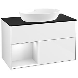 Villeroy und Boch Finion Waschtischunterschrank GA12MTGF 100cm, Abdeckplatte black matt, Emotion, Regale White matt lacquer, Glossy white lacquer