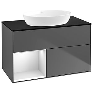 Villeroy and Boch Finion Villeroy and Boch Finion GA12MTGK 100cm, cover plate black matt, Emotion, shelves white matt lacquer, anthracite matt