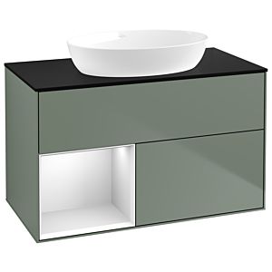 Villeroy and Boch Finion Villeroy and Boch Finion GA12MTGM 100cm, cover plate black matt, Emotion, shelves white matt lacquer, Olive Matt Lacquer