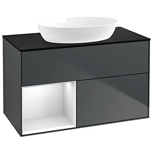 Villeroy und Boch Finion Waschtischunterschrank GA12MTHG 100cm, Abdeckplatte black matt, Emotion, Regale White matt lacquer, Midnight Blue Matt Lacquer