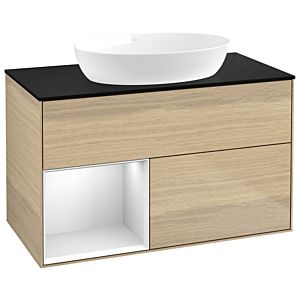 Villeroy und Boch Finion Waschtischunterschrank GA12MTPC 100cm, Abdeckplatte black matt, Emotion, Regale White matt lacquer, Oak Veneer