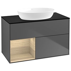 Villeroy et Boch Finion Villeroy et Boch GA12PCGK 100cm, plaque de recouvrement noir mat, Emotion, étagères Oak Veneer , anthracite mat