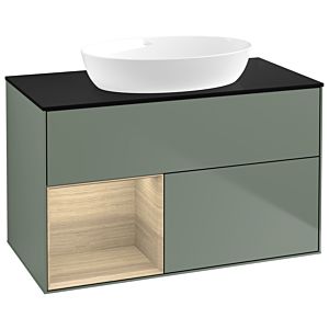 Villeroy and Boch Finion Villeroy and Boch Finion GA12PCGM 100cm, cover plate black matt, Emotion, shelves Oak Veneer , Olive Matt Lacquer