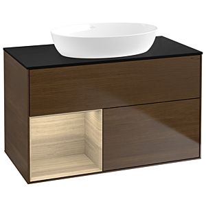 Villeroy et Boch Finion GA12PCGN 100cm, plaque de recouvrement noir mat, emotion, étagères Oak Veneer , placage Oak Veneer