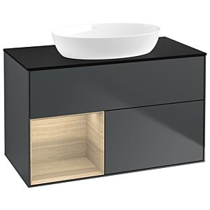 Villeroy et Boch Finion Villeroy et Boch GA12PCHG 100cm, plaque de recouvrement noire mate, Emotion, étagères Oak Veneer , Midnight Blue Matt Lacquer