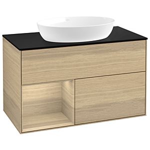 Villeroy und Boch Finion Waschtischunterschrank GA12PCPC 100cm, Abdeckplatte black matt, Emotion, Regale Oak Veneer, Oak Veneer