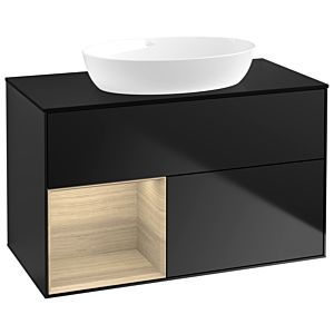 Villeroy and Boch Finion Villeroy and Boch Finion GA12PCPD 100cm, cover plate black matt, Emotion, shelves Oak Veneer , black matt lacquer