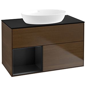 Villeroy and Boch Finion Villeroy and Boch Finion GA12PDGN 100cm, cover plate black matt, Emotion, shelves black matt lacquer, walnut veneer