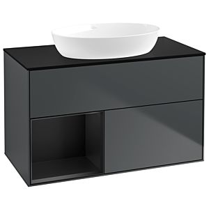 Villeroy und Boch Finion Waschtischunterschrank GA12PDHG 100cm, Abdeckplatte black matt, Emotion, Regale Black matt lacquer, Midnight Blue Matt Lacquer