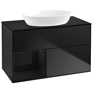 Villeroy und Boch Finion Waschtischunterschrank GA12PHPD 100cm, Abdeckplatte black matt, Emotion, Regale Glossy black lacquer, Black matt lacquer