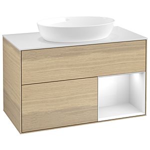 Villeroy et Boch Finion Villeroy et Boch GA21GFPC 100cm, plaque de recouvrement blanc mat, Emotion, étagères Laque blanche brillante, Oak Veneer