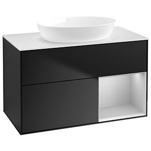 Villeroy und Boch Finion Waschtischunterschrank GA21GJPD 100cm, Abdeckplatte white matt, Emotion, Regale Light grey matt lacquer, Black matt lacquer