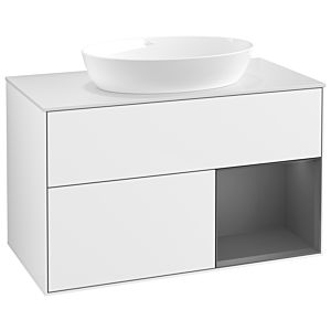 Villeroy und Boch Finion Waschtischunterschrank GA21GKGF 100cm, Abdeckplatte white matt, Emotion, Regale Anthracite matt lacquer, Glossy white lacquer