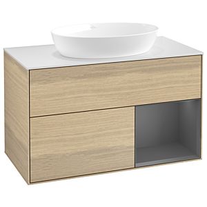 Villeroy and Boch Finion Villeroy and Boch Finion GA21GKPC 100cm, cover plate white matt, Emotion, shelves anthracite matt lacquer, Oak Veneer