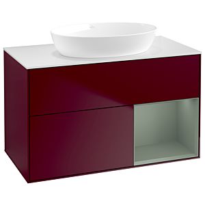 Villeroy und Boch Finion Waschtischunterschrank GA21GMHB 100cm, Abdeckplatte white matt, Emotion, Regale Olive matt lacquer, Peony Matt