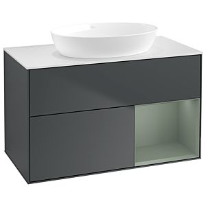 Villeroy und Boch Finion Waschtischunterschrank GA21GMHG 100cm, Abdeckplatte white matt, Emotion, Regale Olive matt lacquer, Midnight Blue Matt Lacquer