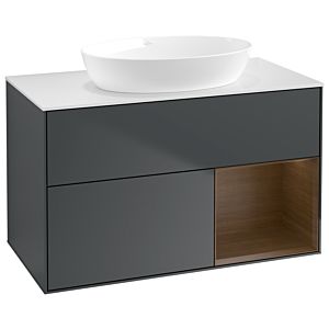 Villeroy und Boch Finion Waschtischunterschrank GA21GNHG 100cm, Abdeckplatte white matt, Emotion, Regale Walnut Veneer, Midnight Blue Matt Lacquer