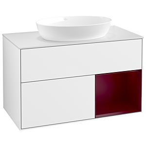 Villeroy et Boch Finion Villeroy et Boch GA21HBGF 100cm, plaque de recouvrement blanc mat, Emotion, étagères Peony laqué mat, laqué blanc brillant