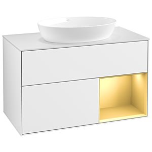 Villeroy und Boch Finion Waschtischunterschrank GA21HFGF 100cm, Abdeckplatte white matt, Emotion, Regale Gold matt lacquer, Glossy white lacquer