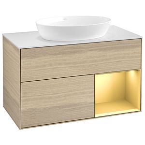 Villeroy and Boch Finion Villeroy and Boch Finion GA21HFPC 100cm, cover plate white matt, Emotion, shelves gold matt lacquer, Oak Veneer