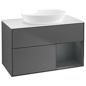 Villeroy und Boch Finion Waschtischunterschrank GA21HGGK 100cm, Abdeckplatte white matt, Emotion, Regale Midnight matt lacquer, Anthracite matt