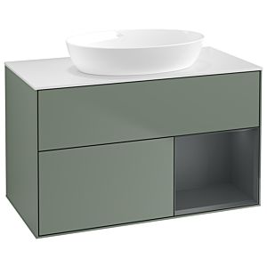Villeroy und Boch Finion Waschtischunterschrank GA21HGGM 100cm, Abdeckplatte white matt, Emotion, Regale Midnight matt lacquer, Olive Matt Lacquer