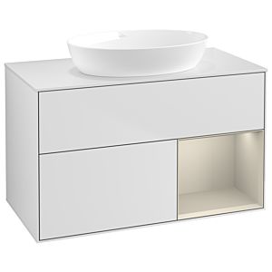 Villeroy und Boch Finion Waschtischunterschrank GA21HHMT 100cm, Abdeckplatte white matt, Emotion, Regale sand matt lacquer, White matt lacquer