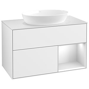 Villeroy und Boch Finion Waschtischunterschrank GA21MTGF 100cm, Abdeckplatte white matt, Emotion, Regale White matt lacquer, Glossy white lacquer