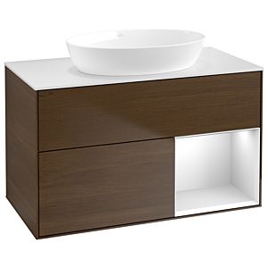 Villeroy and Boch Finion Villeroy and Boch Finion GA21MTGN 100cm, cover plate white matt, Emotion, shelves white matt lacquer, walnut veneer