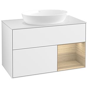 Villeroy et Boch Finion GA21PCGF 100cm, plaque de recouvrement blanc mat, Emotion, étagères Oak Veneer , laqué blanc brillant