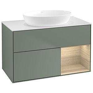 Villeroy et Boch Finion Villeroy et Boch GA21PCGM 100cm, plaque de recouvrement blanc mat, emotion, étagères Oak Veneer , Olive Matt Lacquer