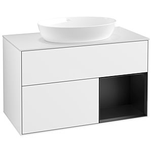 Villeroy und Boch Finion Waschtischunterschrank GA21PDGF 100cm, Abdeckplatte white matt, Emotion, Regale Black matt lacquer, Glossy white lacquer