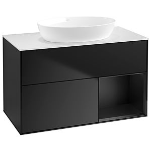 Villeroy und Boch Finion Waschtischunterschrank GA21PDPD 100cm, Abdeckplatte white matt, Emotion, Regale Black matt lacquer, Black matt lacquer