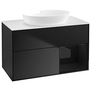 Villeroy und Boch Finion Waschtischunterschrank GA21PHPD 100cm, Abdeckplatte white matt, Emotion, Regale Glossy black lacquer, Black matt lacquer