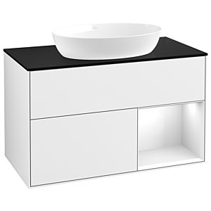 Villeroy und Boch Finion Waschtischunterschrank GA22GFGF 100cm, Abdeckplatte black matt, Emotion, Regale Glossy white lacquer, Glossy white lacquer
