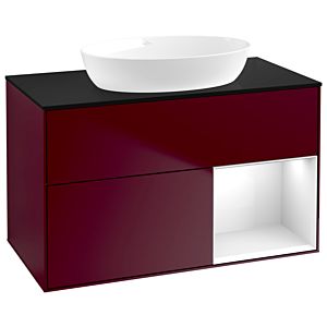 Villeroy und Boch Finion Waschtischunterschrank GA22GFHB 100cm, Abdeckplatte black matt, Emotion, Regale Glossy white lacquer, Peony Matt