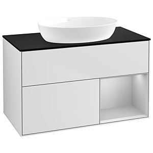 Villeroy und Boch Finion Waschtischunterschrank GA22GJMT 100cm, Abdeckplatte black matt, Emotion, Regale Light grey matt lacquer, White matt lacquer
