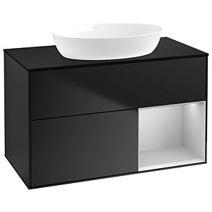 Villeroy und Boch Finion Waschtischunterschrank GA22GJPD 100cm, Abdeckplatte black matt, Emotion, Regale Light grey matt lacquer, Black matt lacquer