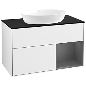 Villeroy und Boch Finion Waschtischunterschrank GA22GKGF 100cm, Abdeckplatte black matt, Emotion, Regale Anthracite matt lacquer, Glossy white lacquer