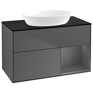 Villeroy und Boch Finion Waschtischunterschrank GA22GKGK 100cm, Abdeckplatte black matt, Emotion, Regale Anthracite matt lacquer, Anthracite matt