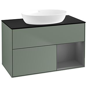 Villeroy und Boch Finion Waschtischunterschrank GA22GKGM 100cm, Abdeckplatte black matt, Emotion, Regale Anthracite matt lacquer, Olive Matt Lacquer